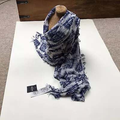 Hollister Scarf Sarong White With Blue Diamond Pattern Square Slightly Sheer New • £11