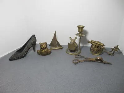 6pc Mixed Brass Lot Boat Cat Shoe Cut & Snuff Scissors Cannon Mouse W Lamp • $59.99