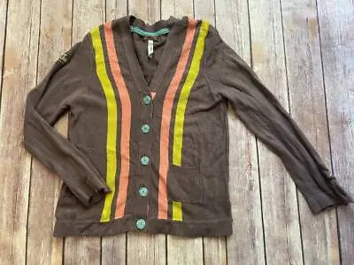 Matilda Jane Sz 8 You&Me Blake Cardigan Gray Brown Coral Lime Stripe READ1/2 B8 • $18