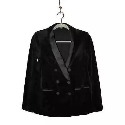 EXPRESS $188 Double Breasted Velvet Blazer Satin Lapel & Buttons Black XS • $26.99