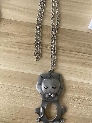 Vintage Large Metal Lion Pendant Necklace On Silver Tone Chain 24” • $12