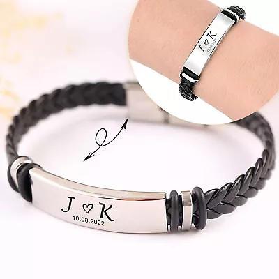 Personalised Men's Leather Bracelet For Dad Daddy Best Man Birthday Wedding Gift • £7.99