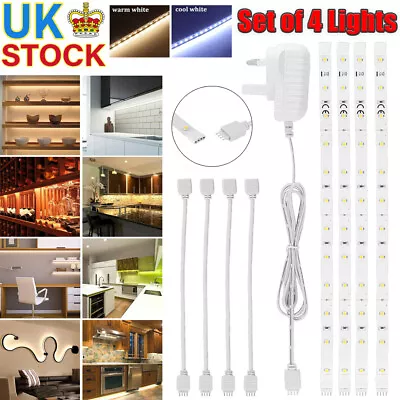4x LED Strip Lights Under Cabinet Kitchen Cupboard Bar Counter Plug In Linkable • £9.99