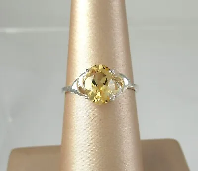 Solid .925 Sterling Silver Vintage Style Citrine Solitaire Ring Birthstone Sz 6 • $23.96