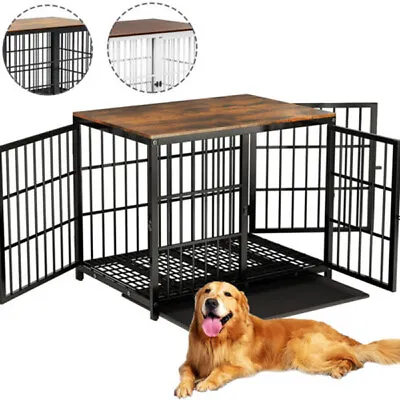 $329.93 • Buy Wood Top Sturdy Metal Dog Crate Furniture Table Extra Large House Kennel Indoor 
