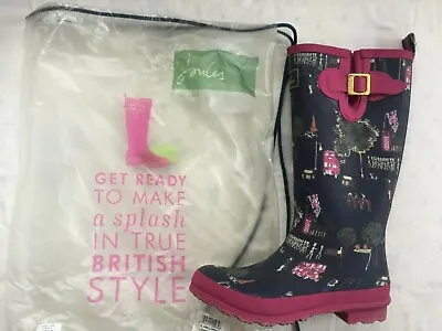 $74.99 • Buy Joules Women Welly Printed Wellies Tall Rubber Rain Boots London Bus 9 NWT
