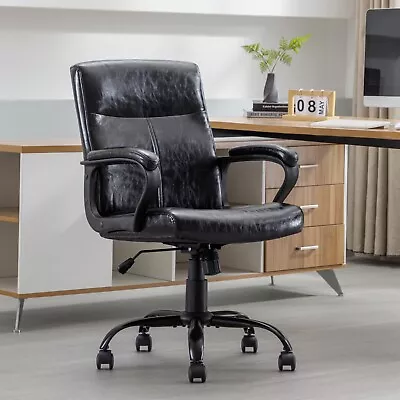 Mid Back Computer Desk Chair Executive Office Chair Rolling Leather Office Chair • $59.39