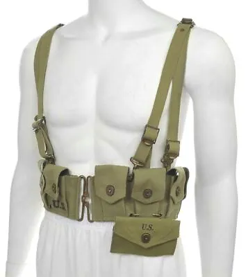 WW2 US M1 Garand M1923 Lt OD Cartridge Belt M1936 Suspenders & First Aid Pouch • $79.99