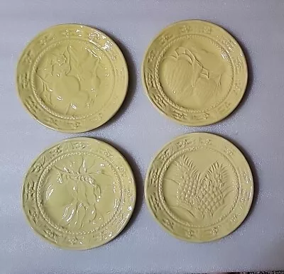 J. Willfred Yellow Charles Sadek  Embossed Fruit Plates Salad Portugal SET OF 4 • $27