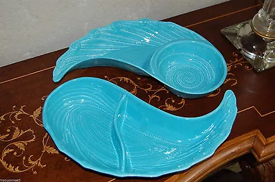 Mid Century California Pottery USA Aqua Turquoise Ocean Waves 2 Pc Chip &Dip Set • $32.95