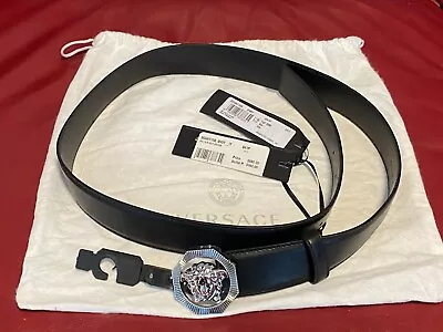 $680 Versace LA MEDUSA THIN LEATHER BELT | Black W Silver Buckle | IT 90 US 36  • $252.68