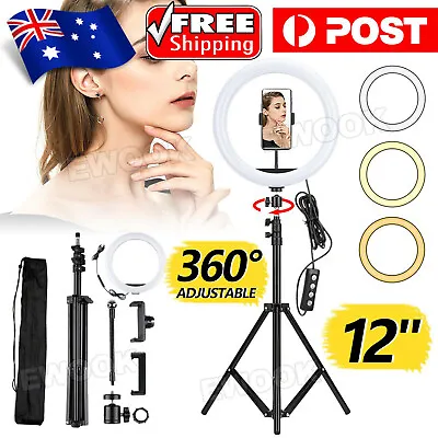 $28.95 • Buy 12  LED Ring Light Dimmable Lighting Kit Phone + Selfie Tripod Makeup Live Lamp