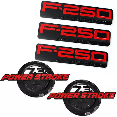 5 OEM 7.3L POWERSTROKE + F-250 XLT Super Duty Emblems Badge F250 Red • $89.27