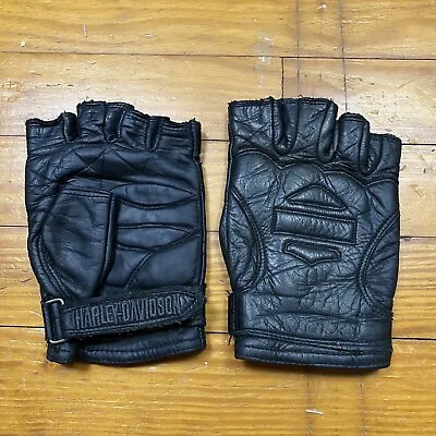 Harley Davidson Fingerless Gloves Men’s Small Black Genuine Leather Official VTG • $24