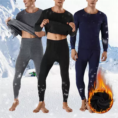 Mens Long Johns Thermal Set Long Sleeve Top Bottom Warm Underwear Baselayer Set • £7.99