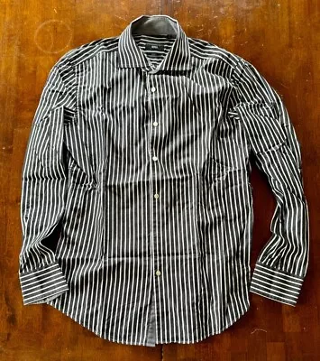 Hugo Boss Men's Slim Fit Black White Stripes Cotton Long Sleeve Shirt 16.5/42 • $25
