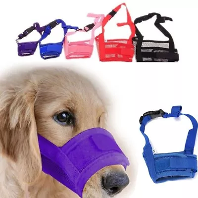 Adjustable Dog MuzzlePet Puppy Mesh Safety Mouth Mask Anti-Barking Biting❤Groom • £3.99