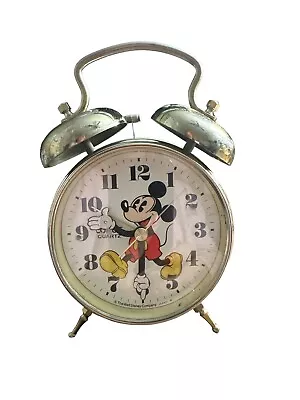 Vintage Disney Alarm Clock Lorus Quartz Mickey Mouse Silver Tone Bell (Untested) • $22.35