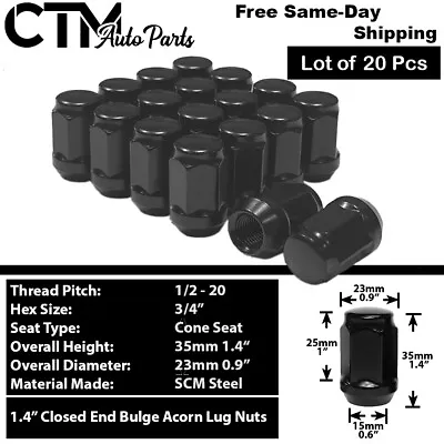 20x Black 1/2-20 Cone Seat Acorn Lug Nuts 3/4 Hex Fit Old Chevy Cadillac Buick  • $20.99