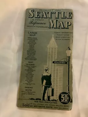 Vintage 1950 Large Metsker Seattle Washington City Map • $44.99