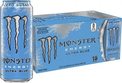 Monster Energy Ultra Blue Sugar Free Energy Drink 16 Fl Oz (Pack Of 15) • $34.99