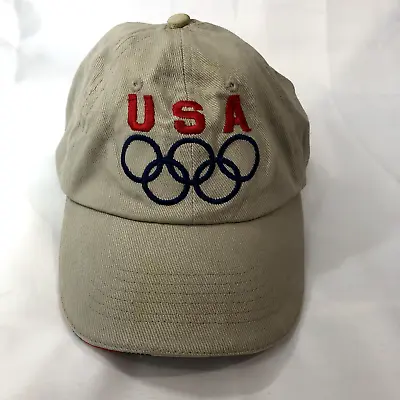 Vtg USA Olympics Snapback Hat Cap Beige Strap Back MAT HAT • $9.99