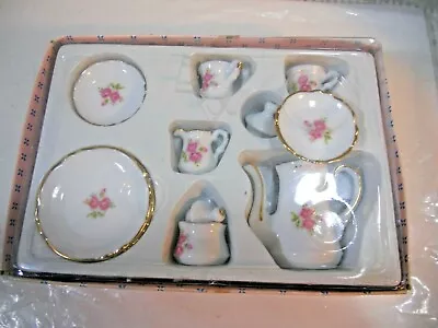 11 Pc. Vintage Mini Tea Set Porcelain White W/Pink Floral  • $10