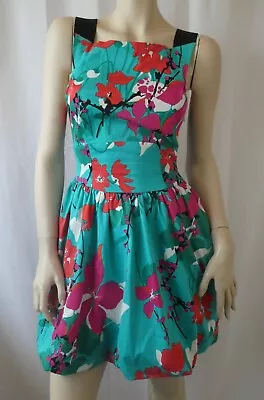 Vintage 1980s Style Green Floral Puffball Dress By Belle Of Oasis UK8/34 • £6
