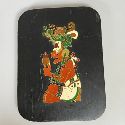 $19.99 • Buy H5 Vtg Mexican Wood Aztec ~ Mayan Ruler God Itzamná Enamel Plaque Cre Art S. A.
