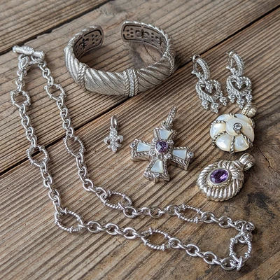 $548 • Buy Judith Ripka Sterling Silver Jewelry Lot 7pc Pendant Earrings Cuff Necklace