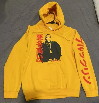 Notorious B.I.G. Kanji Hoodie Biggie Smalls Sz Small Japan Yellow Red • $25