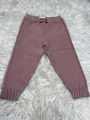 ZARA Mauve Baby Sweater Pants With Braided Design Down Pant Legs SIZE 18-24 Mos • $9