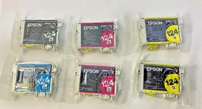 Genuine Epson 124 Black Cyan 2 Magenta 2 Yellow Ink Cartridges (6 Total) • $16.95