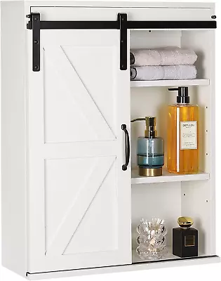 Farmhouse Wood Wall Storage Bathroom Cabinet With Sliding Barn Door Rustic • $106.53