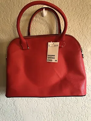 NWT H&M Double Handle Faux Leather Red Shoulder Or Crossbody Handbag Purse • £16.38