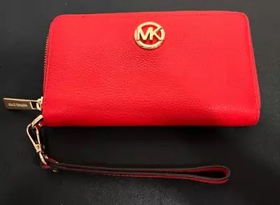 Michael Kors Womens WALLET Orange Red Full Zip Card Holder ID Insert Phone • $25.99