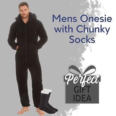 Mens Gift Set Christmas Present 1Onesie1 Lounge Set Black Jumpsuit And Socks UK • £26.09