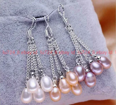 3 Pairs Natural White Pink Purple Freshwater Pearl Dangle Silver Hook Earrings • $6.57