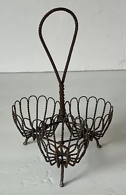 Primitive 3 Part Egg Basket Antique French Country Wire 8-1/4” • $44.75