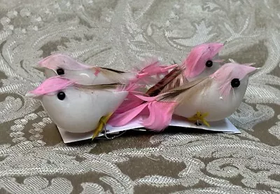 Pink Feathered Birds Wired Christmas Craft Decor Set  Of 4 • $10.95