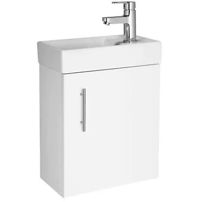 Bathroom 400mm Wall Mounted Basin Vanity Unit Compact White Modern Tap & Waste • £104.90