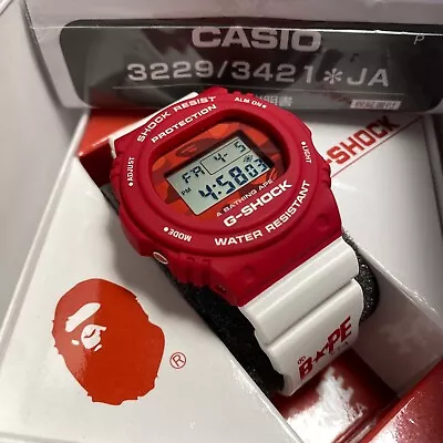 (VERY RARE) A BATHING APE X G-SHOCK DW-5750 LIMITED EDITION (RED CAMO/WHITE) • $325