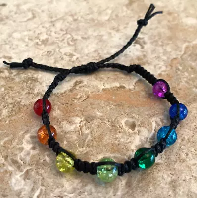 Rainbow Chakra Beaded Macrame Bracelet Adjustable One Size Fits 6-7.5  Wrist • $9.79