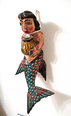 Vtg Mexico Guerrero 18  Carved Wood Hp Statue Sirena Mermaid - Mexican Folk Art • $132.50