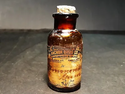 ANCHOR DRUG COMPANY PHARMACY APOTHECARY LABLED BOTTLE WITH CORK. 4  Tall • $12
