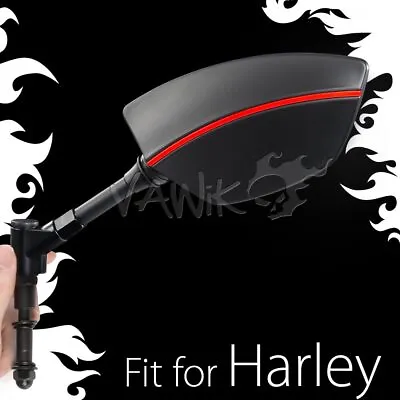 VAWiK Mirrors Redline Black & Red Stripe 5/16  Adapters Fits Harley Sportster XL • $60.10