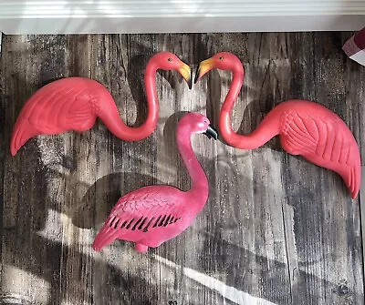 Vtg 1996 Don Featherstone Pink Flamingo Blow Mold Lawn Ornaments Lot Of Three • $35