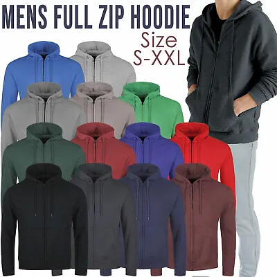 £9.99 • Buy Mens Full Zip Up Plain Hooded Sweatshirt Hoodie Adult Fleece Zipper Hoody Top UK