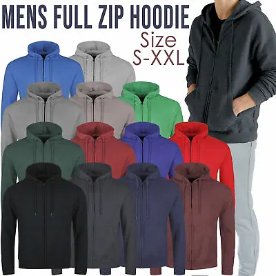 Mens Full Zip Up Plain Hooded Sweatshirt Hoodie Adult Fleece Zipper Hoody Top UK • £9.99