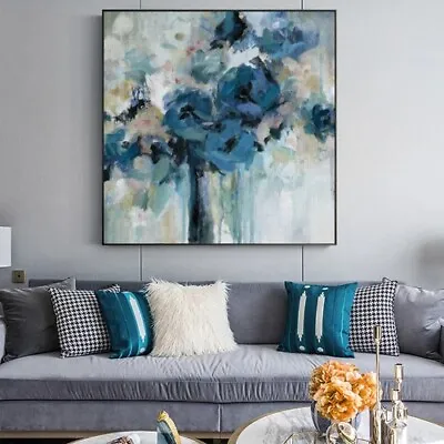 Watercolor Blue Flowers Canvas Painting Modern Abstract Prints Wall Art Pictures • $26.08